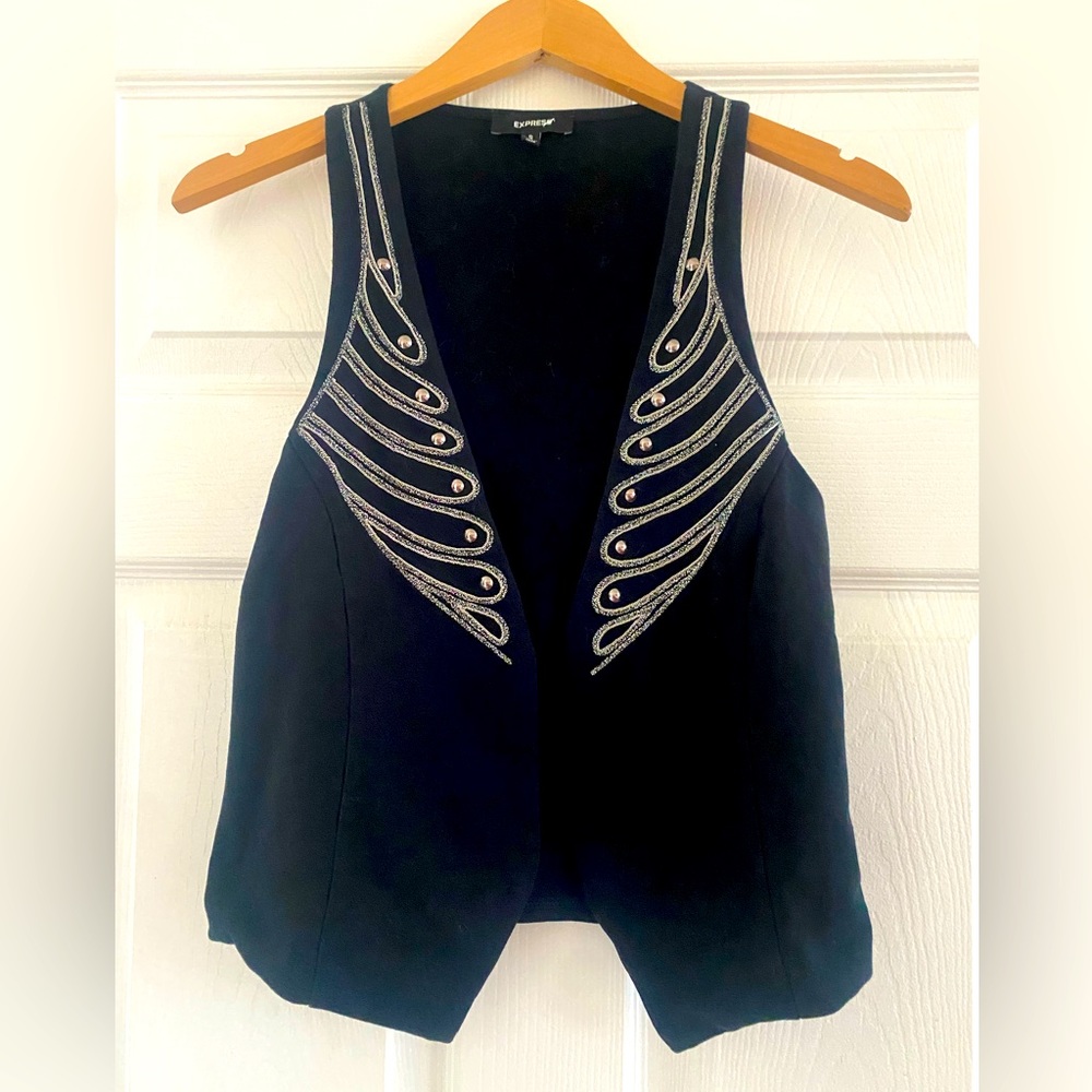 VINTAGE EXPRESS VEST WOMEN’s Small Y2K BLACK SILVER TRIM